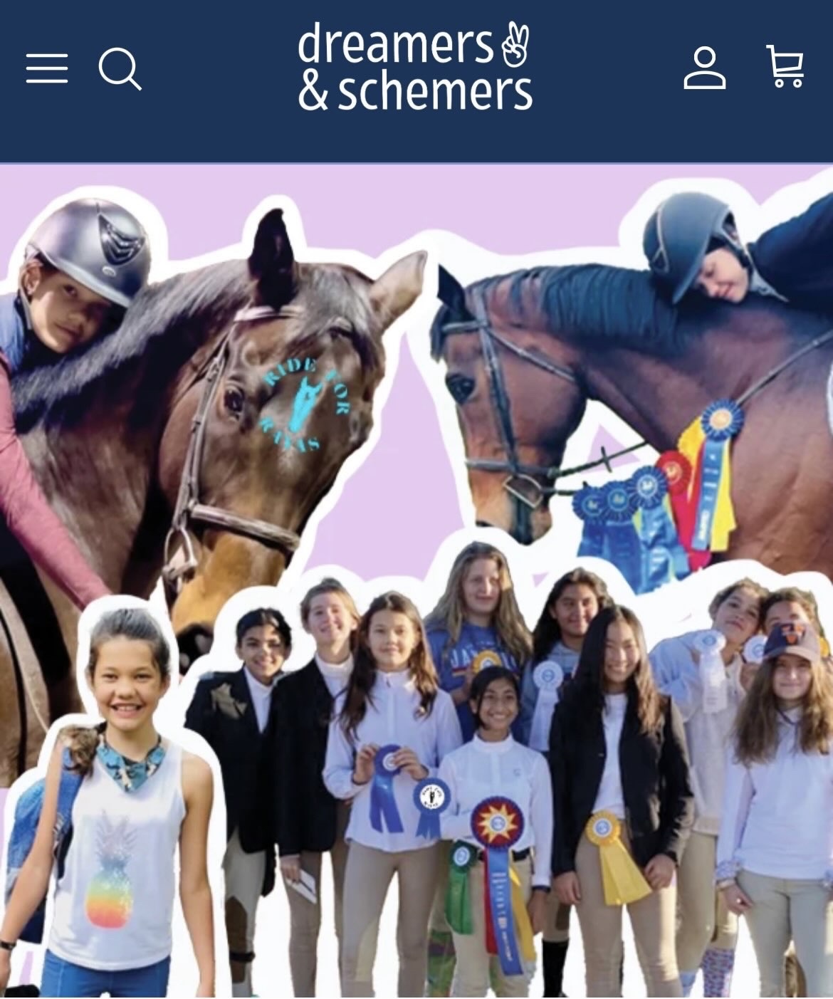 Dreamers & Schemers and Ride for Rayas collaboration collage featuring Rayas, horses, and her riding community
